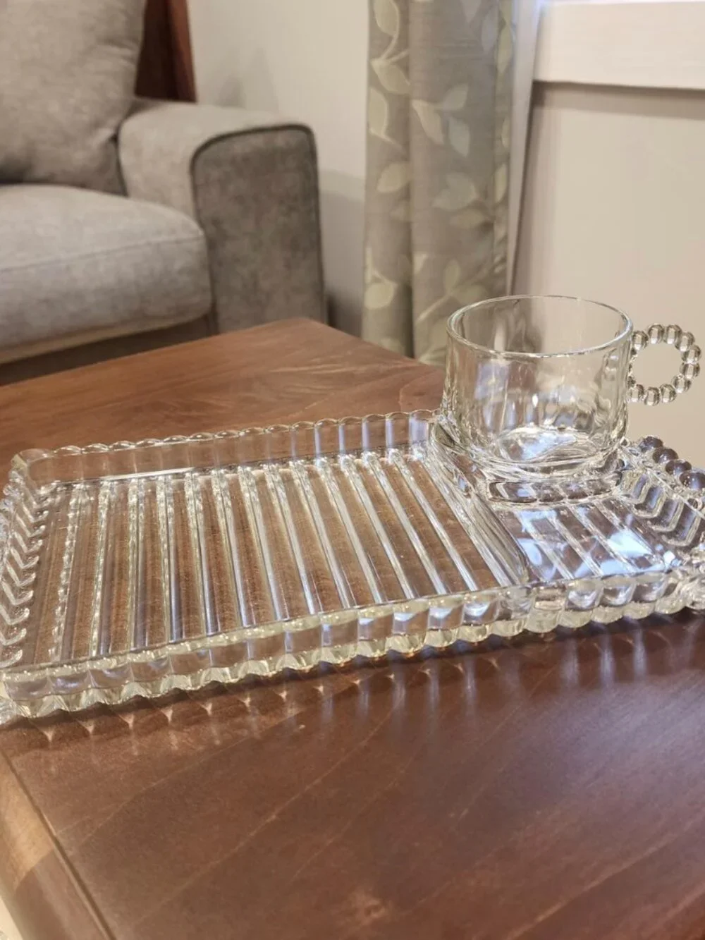 Hazel Atlas Ball Rib Glass Sip Snack Tray and Cup Set – Vintage Orchard Crystal